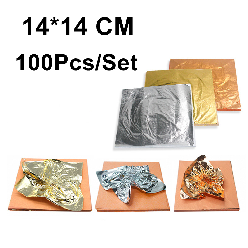 Gold Leaf Foil - 14x14cm 100pcs Shiny Gold Silver Copper