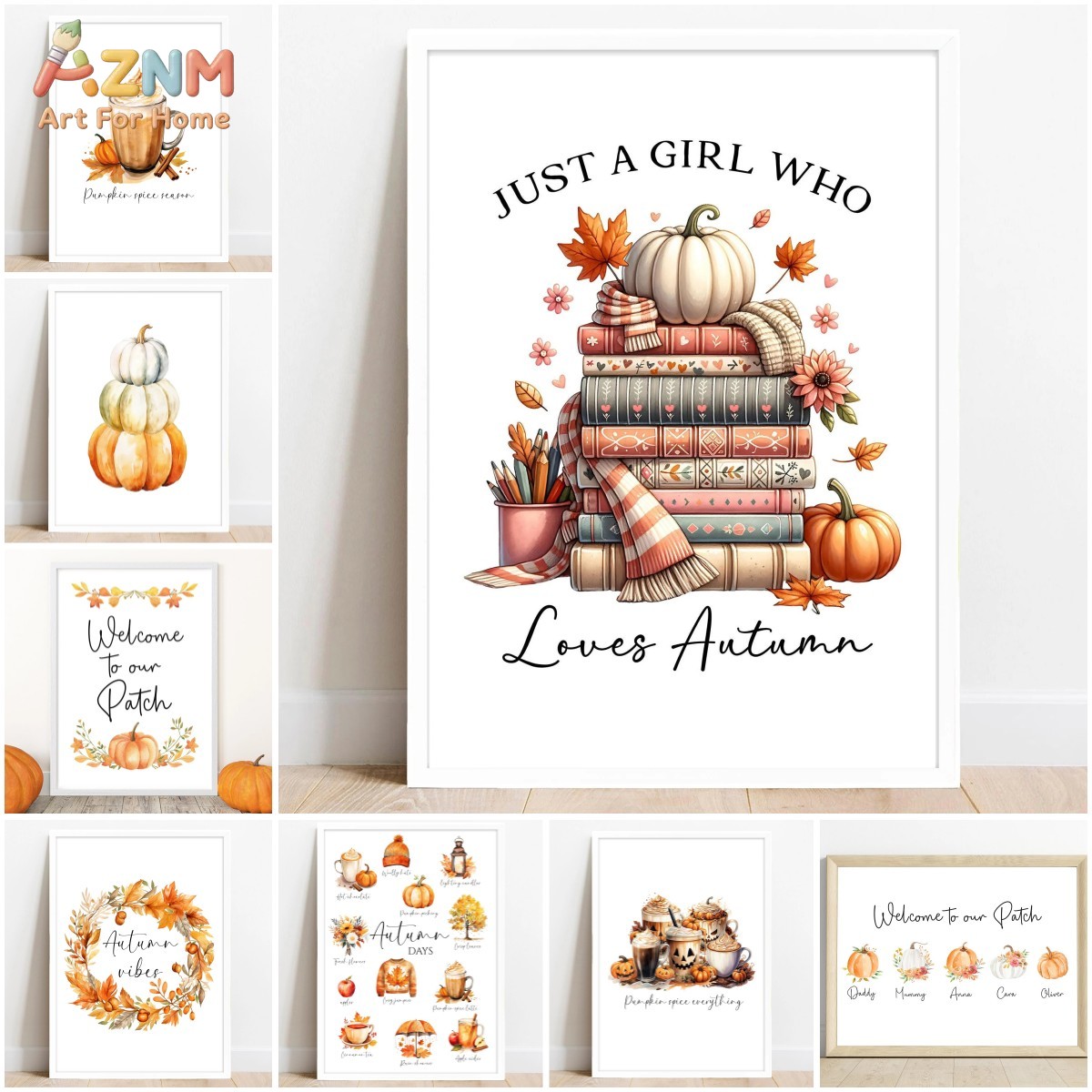 Resin Art Quote - AZNM Watercolor Autumn Books Pumpkin Coffee