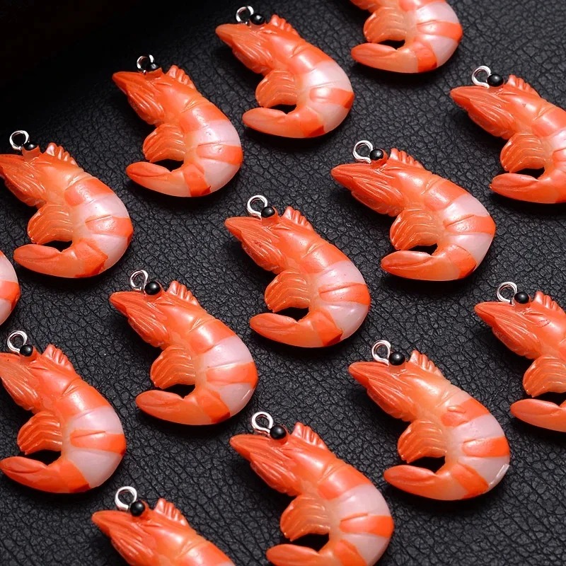 Resin Art Jewellery - 10Pcs 3D Simulated Lobster Shrimp Charms,