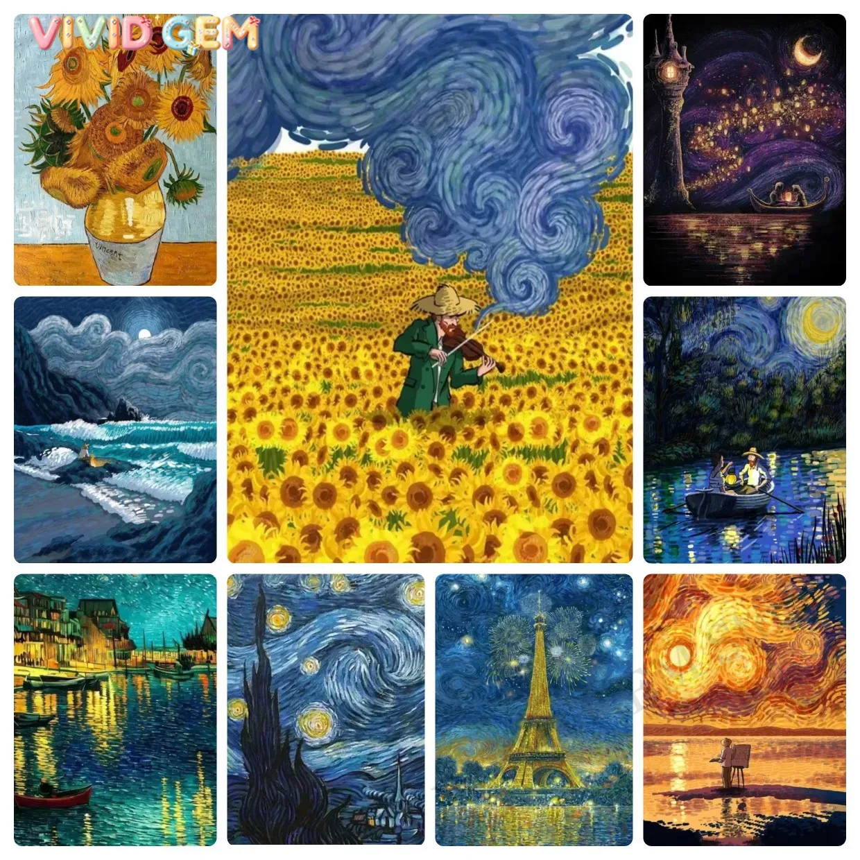 Resin Art Work - VIVID GEM Vincent Van Gogh Starry