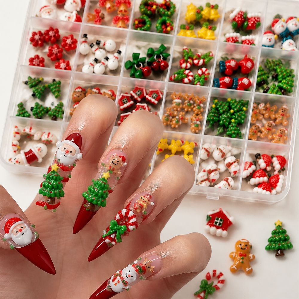 Xmas Resin Art - Holiday Season Resin Nail Charms 24Grids